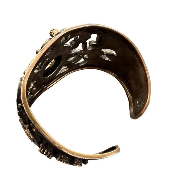 Designer Handcrafted Oxidized Sterling Silver Crystal Embellished Cuff - Picture 4 of 11